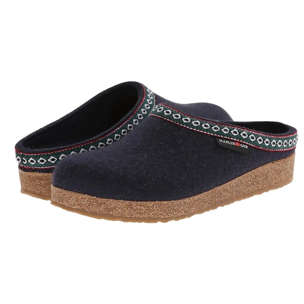 Haflinger Mens GZ Grizzly Clogs EU 45 US 12 Blue Wool Felt Leather Trim EUC